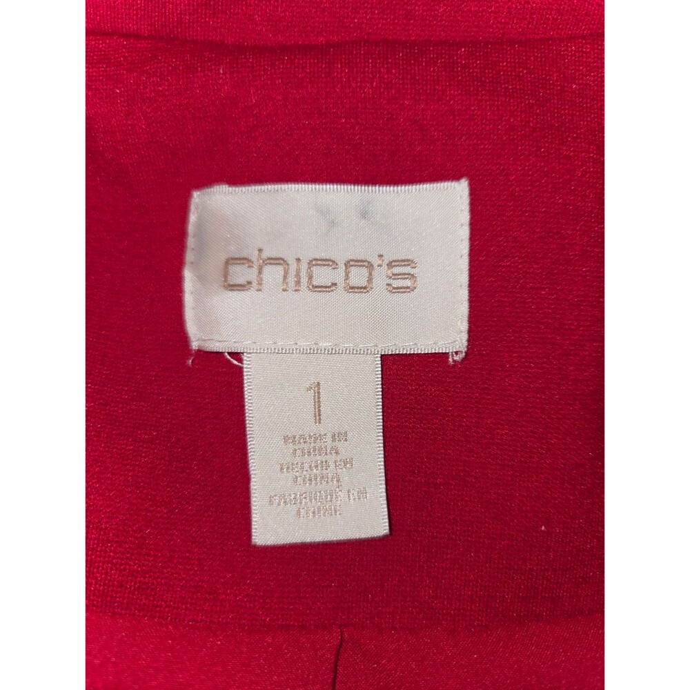 Chico's Nwot Carmine Red Ruffle Trim Ponte Knit Blazer Jacket Size 1 Medium - Picture 8 of 10